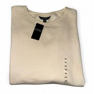 NWT Lauren Ralph Lauren Cream Crewneck 🤍 Preppy Minimalist Cozy Sweatshirt XXL